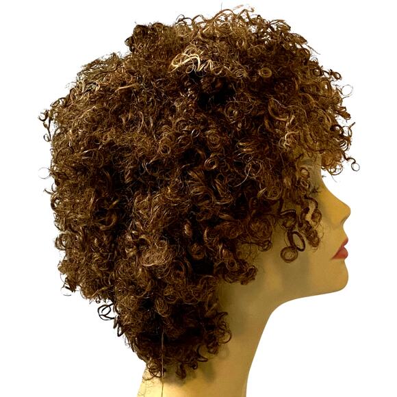 100% Human Hair Wig Kinky Curly Katrina Brown Frost for Women Average Size NWT - Picture 10 of 10